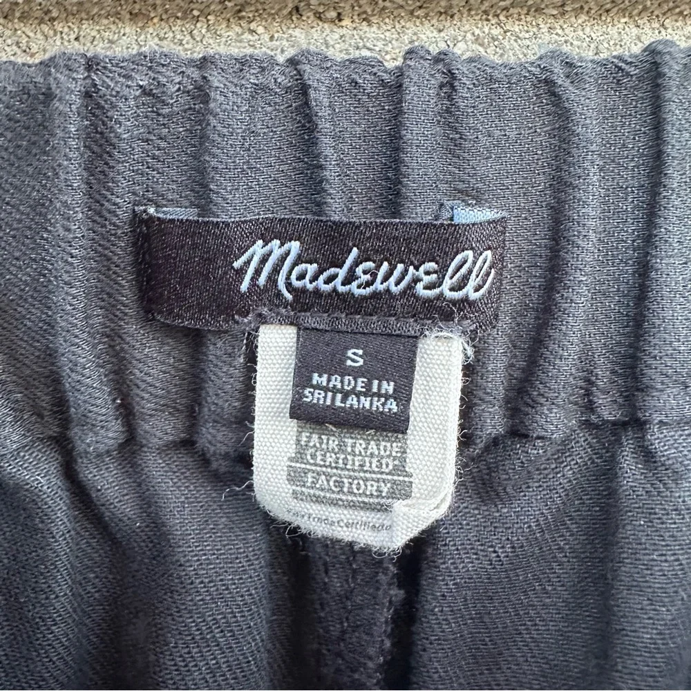 Madewell Clean Pull-On Linen Cotton Shorts Black Coal Elastic Waist Coastal S